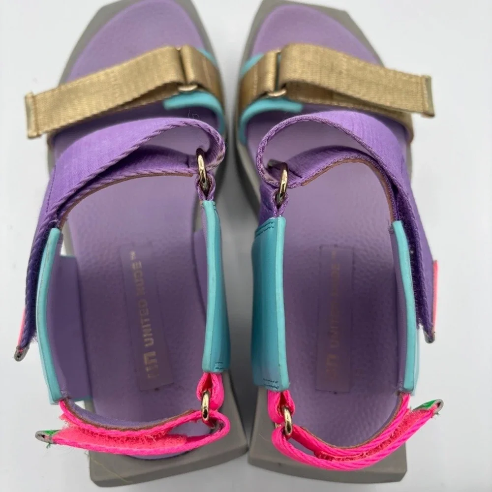 United Nude Delta Run Sandals EUC Sz 37 Purple Multi Platform Wedge Strappy
